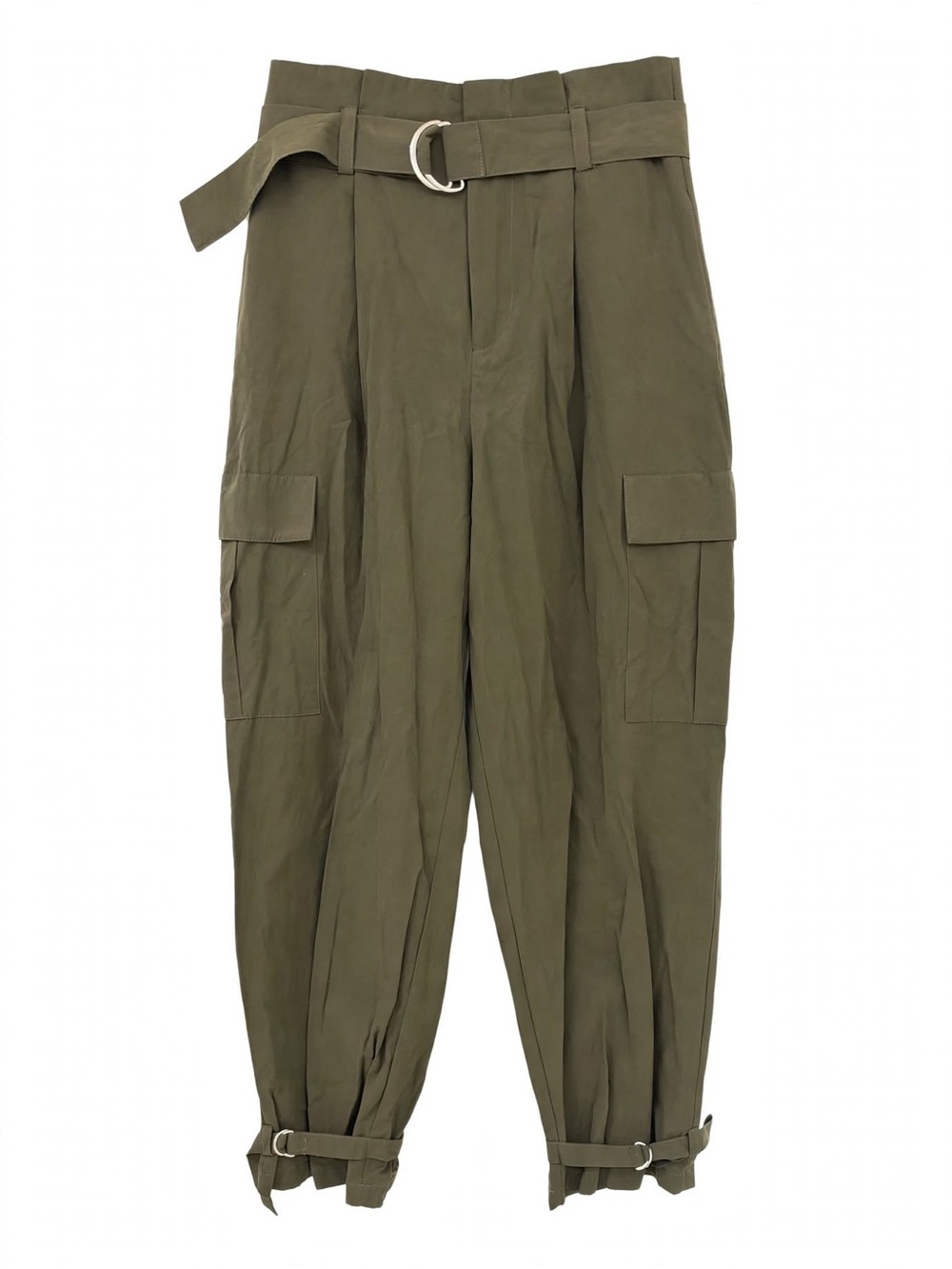 Zara Olive Green High-Waist Cargo Pants with Belt - Size M